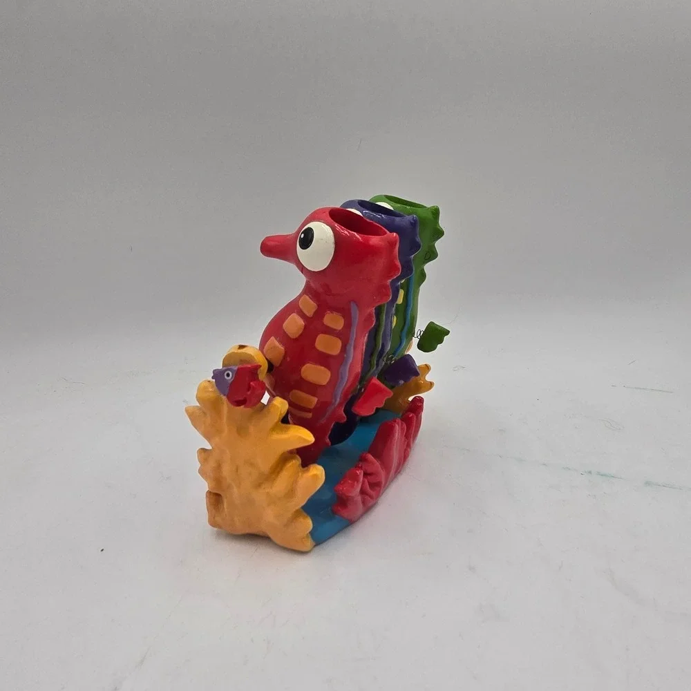 Colorful Sea Life Seahorse Toothbrush Holder Resin Ocean Nautical Beach Bathroom